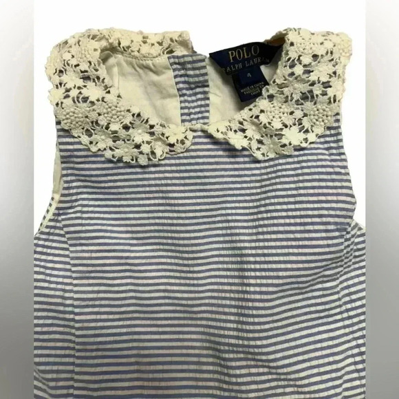 Girls Polo Ralph Lauren Formal Blue Seersucker Spring Or Summer Dress Size 4 - Picture 3 of 6